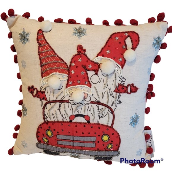 Gnomes Pillow Christmas Holiday City Chic - Picture 1 of 3